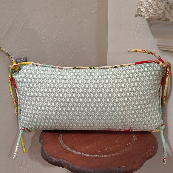 Echo Design Rectangle Throw Pillow Green Diamond Print w 4 Corner Tie Accents - Picture 1 of 10